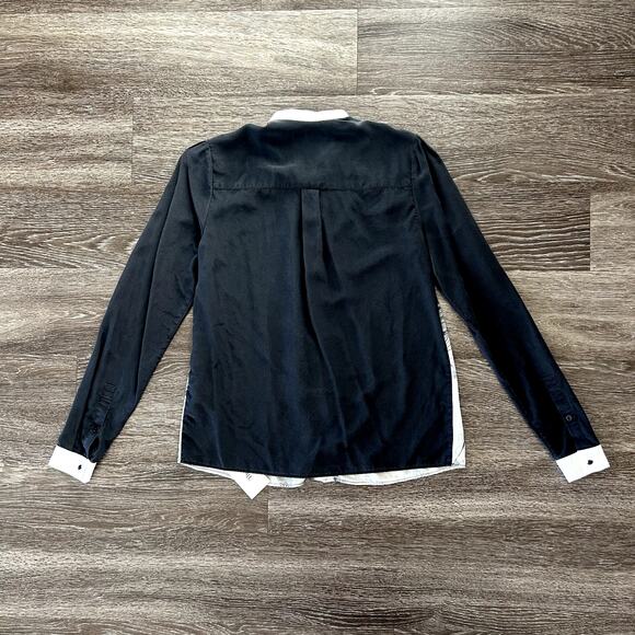 Marchesa Voyage 100% Silk Graphic Print Blouse Sz 4 Black White Long Sleeve VGUC - Picture 8 of 11